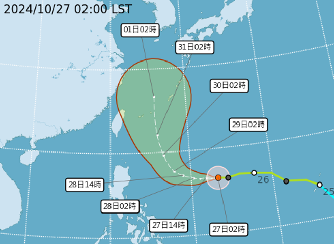 康芮颱风有侵袭台湾的机率。（翻摄自气象署）