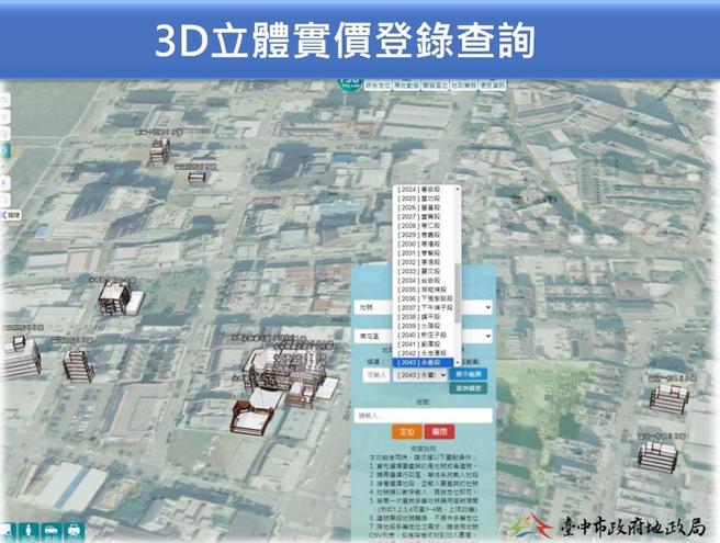 3D立体实价登录查询。图／台中市地政局提供