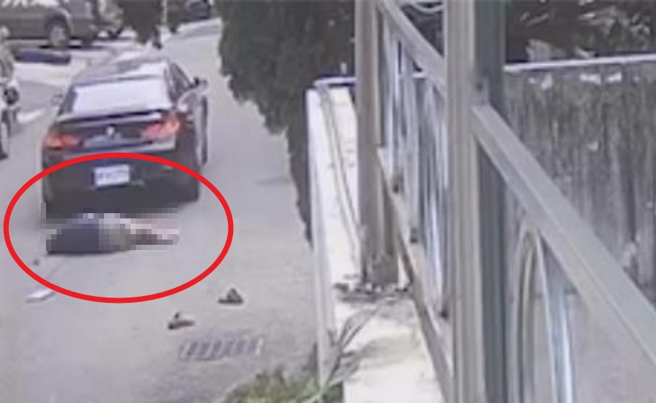 男子遭黑色BMW汽车撞上并辗过，紧急送医抢救但仍伤重不治。（民眾提供／潘虹恩台中传真）