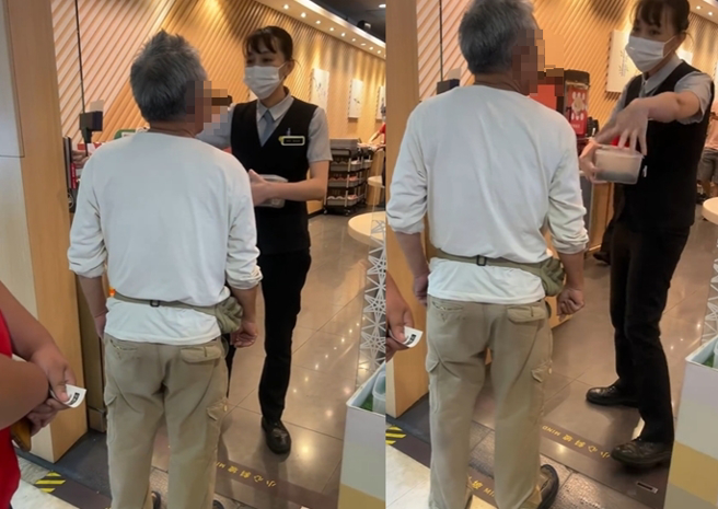一名70岁老公翁在争鲜想插队，被女店经理拒绝。（翻摄自爆料公社脸书）