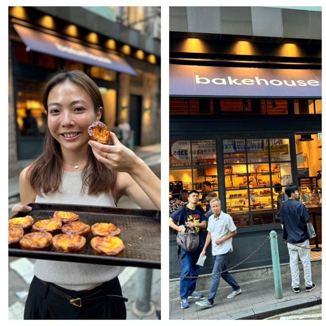 旅人可品嘗美味可口的蛋塔。（洪秀瑛攝）