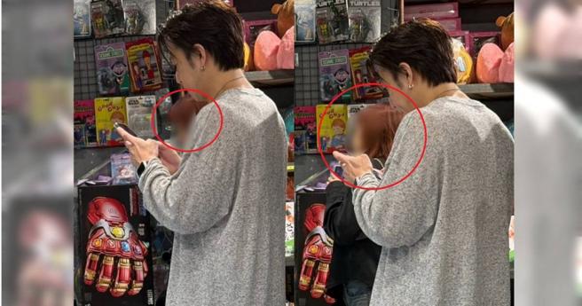 大飞与疑似是女友的女子一起逛玩具店。（图／读者提供）