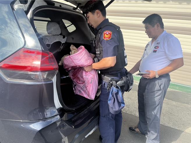 桃園市政府警察局蘆竹分局於27日下午接獲通報，於台茂後方錦溪路上發現一隻巨型烏龜緩慢爬行，險象環生。（蘆竹警分局提供）