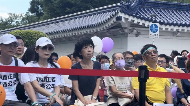 民眾党27日下午在中正纪念堂旁爱国东路封街，举行「赖政府，搞什么鬼？」集结活动，民眾党主席柯文哲妻子陈佩琪现身，激动落泪。（中时资料照）