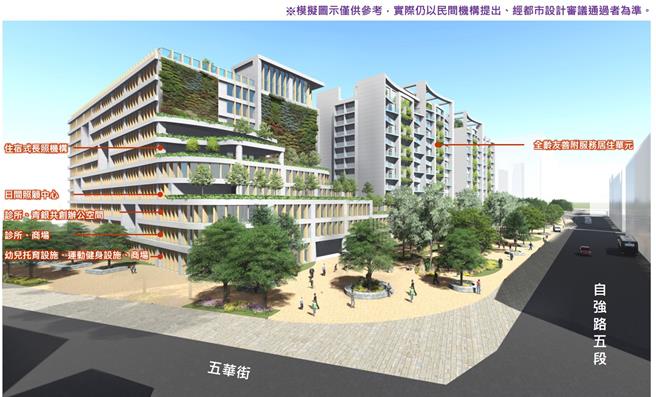 为配合长照服务需求，新北市政府办理三重「银新未来城」案，将閒置学校用地变更供长照服务使用。（卫生局提供）