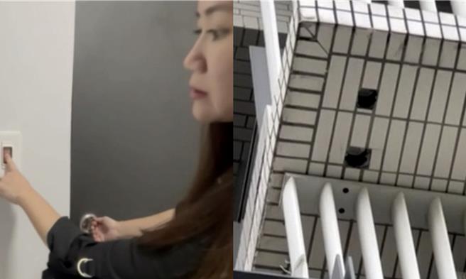 民进党台北市议员陈怡君29日揭露，除了福星社宅楼梯间的求救铃「按了没反应」外，启用至今仅2年的广慈社宅，也出现磁砖掉落的情况。（陈怡君提供／丁上程台北传真）