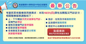 因應高雄31日停班課！各醫院「颱風特別門診」啟動