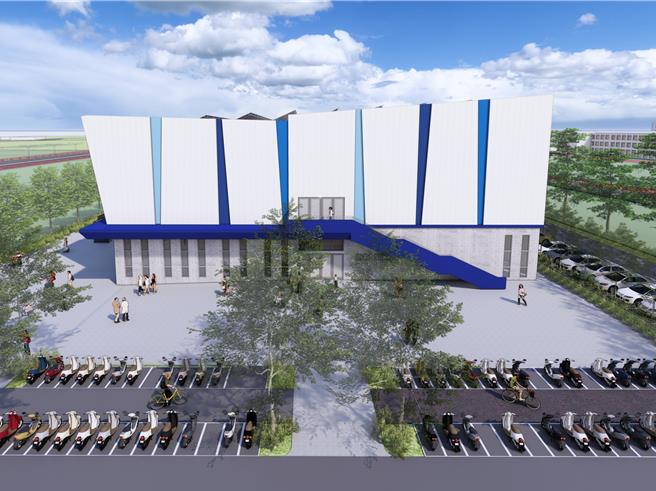 彰化縣政府舉辦鹿港全民運動館動土典禮，該場館的設計採藍白配色，象徵動感與力量的浪花配色。（彰化縣政府提供／孫英哲彰化傳真）