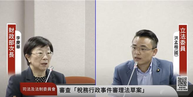 國民黨立委洪孟楷（右）質詢財政部次長李慶華。（摘自國會頻道）
