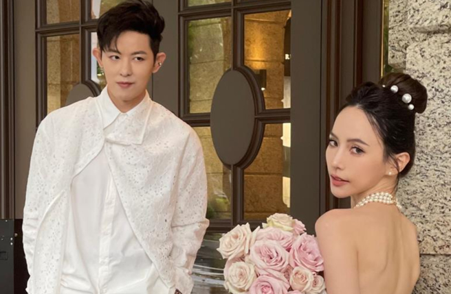 敖犬（左）30日正式跟女友发发登记结婚，成为新手夫妻檔。（本人提供）