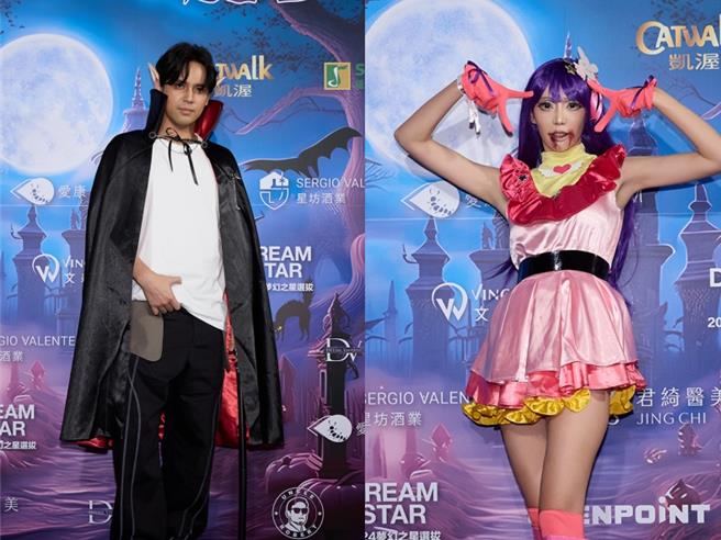 陳零九（左）被虧「菜鳥吸血鬼」，王心恬裝扮日本漫畫《我推的孩子》女主角。（凱渥集團提供）