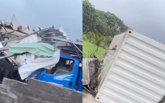 強颱康芮來襲 花蓮「交通公司」屋頂遭吹垮！震撼畫面曝