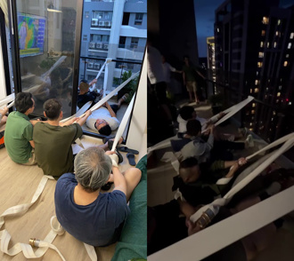 竹北24樓住戶肉身與康芮拔河 人群搏命拉住陽台！現場超驚險