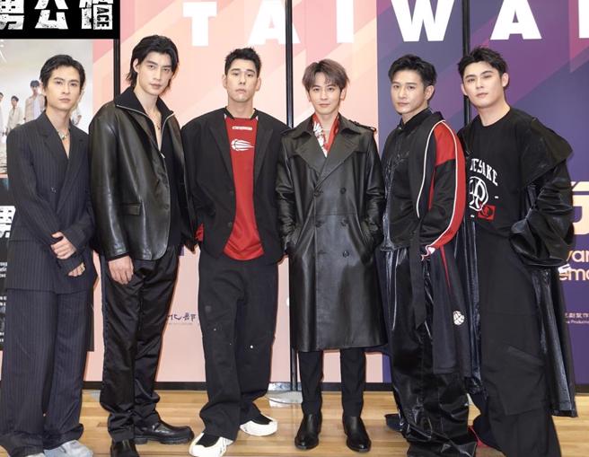 《男公館》主演群石知田（左起）、羅宏正、周予天、吳思賢、張立昂、陳奕，31日首度在東京國際影視展合體曝光。（艾瑞克艾斯提供）