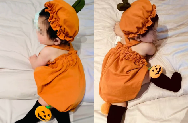 愷樂颱風夜不忘過萬聖節，兒子精緻五官首曝光。（圖／IG@butterfly092288）