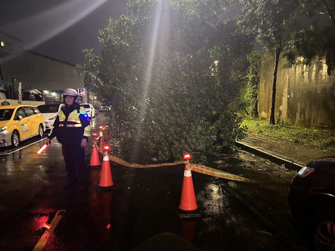 今（31）日下午6时36分接获报案，潭美街发生路树倒塌事件，随即派员赶往现场。（图警方提供／简铭柱翻摄）
