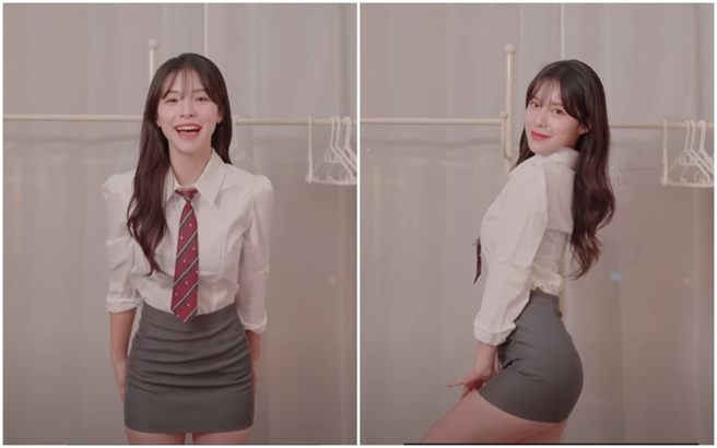 李多慧開箱新衣服，想當高中生卻像OL裝扮，模樣相當性感可愛。（圖／攝自YT@이다혜 李多慧）