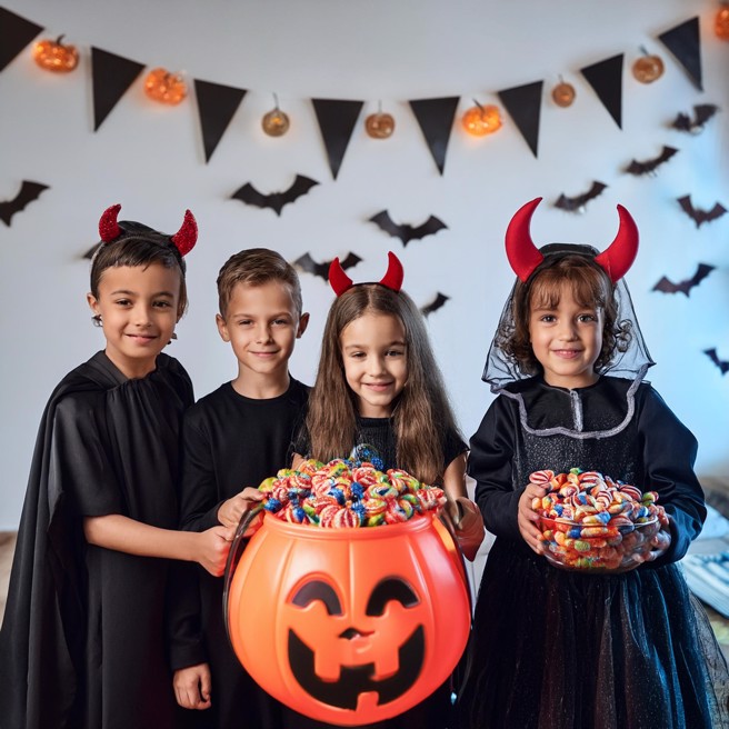 欧美小朋友过万圣节，会向邻居要糖果，但糖果里的糖分会伤害肠道微生物。（示意图/太阳星提供）