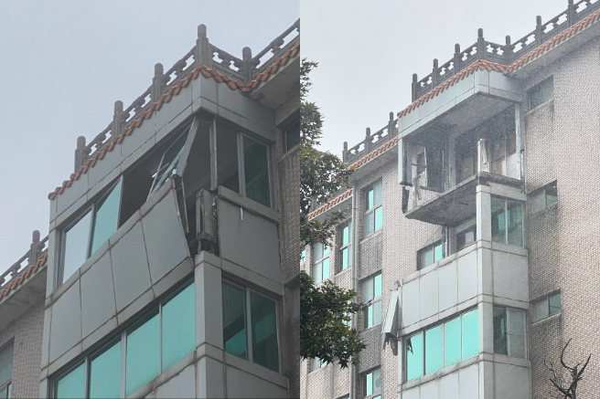 文化大学的宿舍阳台遭到颱风吹飞。（图／threads@neng_hao_542授权提供）