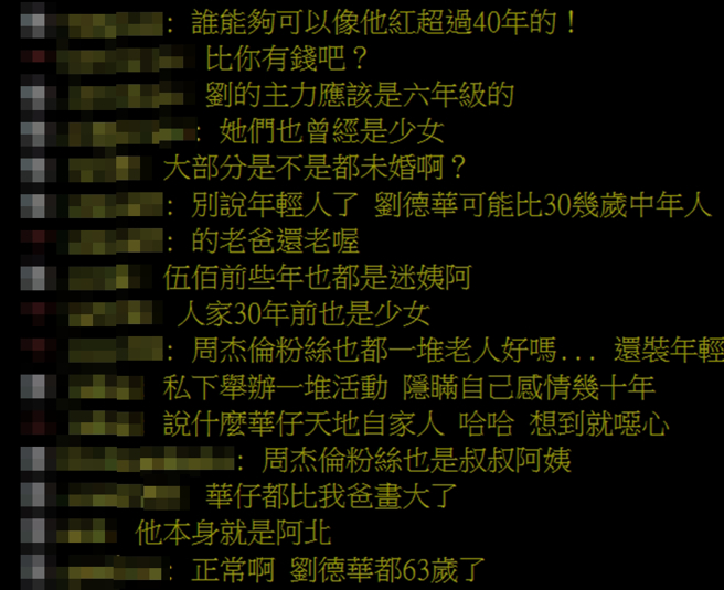 其他网友回应「刘德华粉丝都大妈」主因。（图／翻摄自PTT）