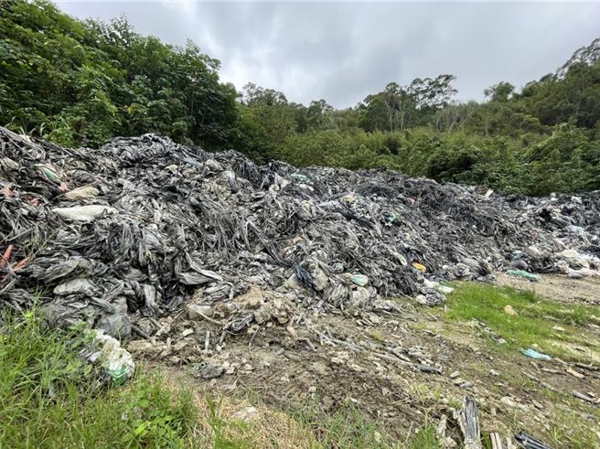 大湖乡月前爆发栽植草莓废弃农膜堆积120吨在垃圾掩埋场未清。（大湖乡公所提供／谢明俊苗栗传真）