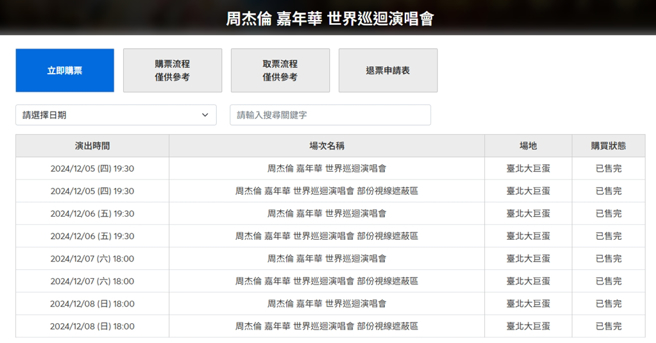 周杰伦演唱会今二度开卖又秒杀。（图／翻摄自拓元网站）