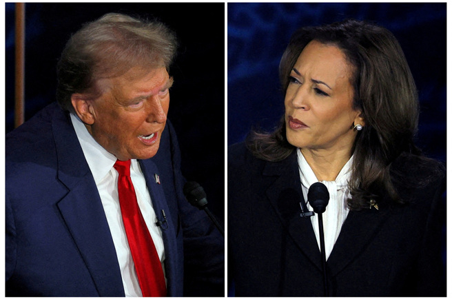 2024美国大选仅剩几天，各项民调显示，民主党总统候选人贺锦丽（右）和共和党前总统川普（左）选情胶着，支持率不相上下。（资料照／路透）