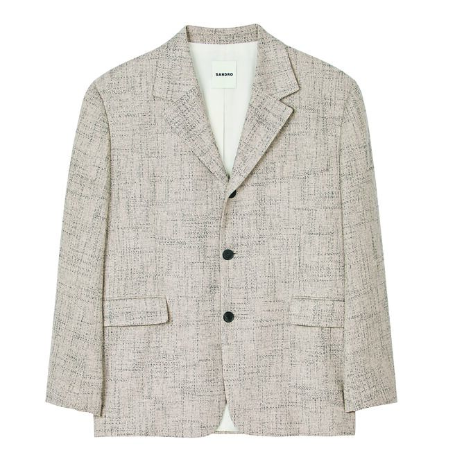 SANDRO HOMME米色十字花紋西裝外套，價格店洽。（SANDRO提供）