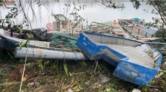 影》康芮颱风肆虐宜兰 冬山河简易码头近30艘船被冲上岸