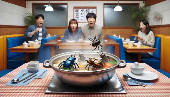 高雄连锁韩式锅物惊见「小强乱窜」，卫生局抓多项缺失勒令改善。 （示意图／AI制图）