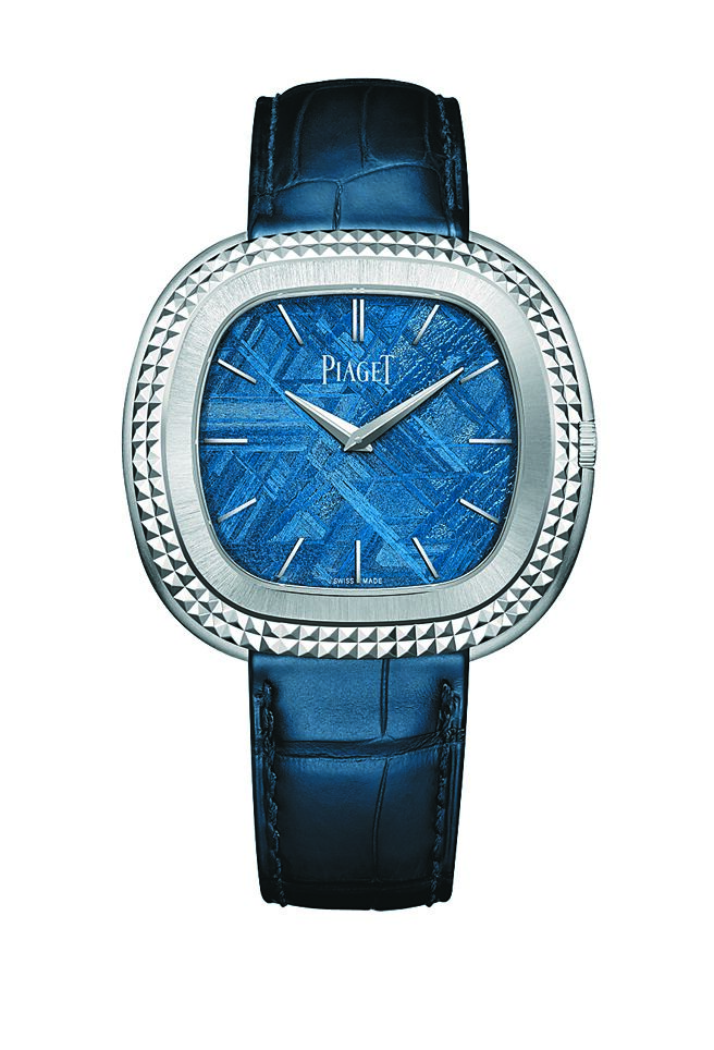 伯爵向普普艺术大师安迪沃荷致敬，推出蓝色陨石表盘款的「Andy Warhol腕表」。（PIAGET提供）