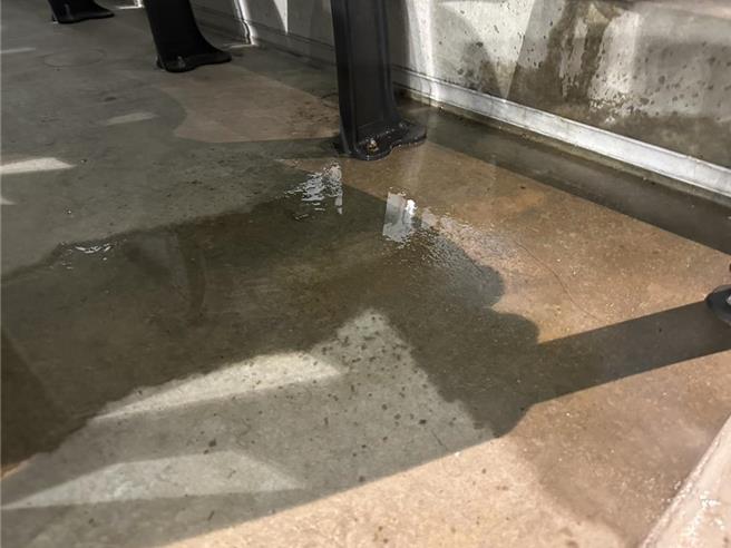 台北大巨蛋漏水改善期已过，北市体育局表示，若未改善将于11月起每天开罚10万元，不过台北市议员5日指出，近日下雨天，市府竟都无派人前往勘验。（台北市议员陈怡君提供）