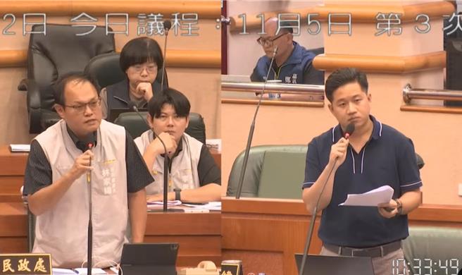 嘉市議員郭定緯5日促市府增加里長電動公務機車維修費補助，市府民政處林家緯答詢。（郭定緯提供／廖素慧嘉市傳真）