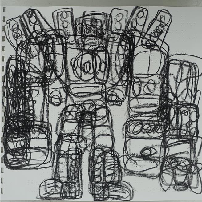 谢秉均创作深受「饫肥DENKEN WEEK」策展人董事长高峰由美肯定，指其绘法让人惊艳。（高雄市教育局提供／任义宇高雄传真）