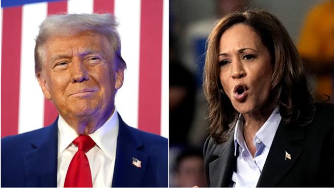 美總統大選戰況空前激烈，兩黨候選人川普與賀錦麗選情難分勝負：科法所表示，選後恐經濟過熱、通膨加劇。（美聯社／洪凱音台北傳真）