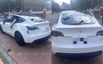台中媽媽開特斯拉接小孩 校外遭2惡煞砸車！畫面曝光