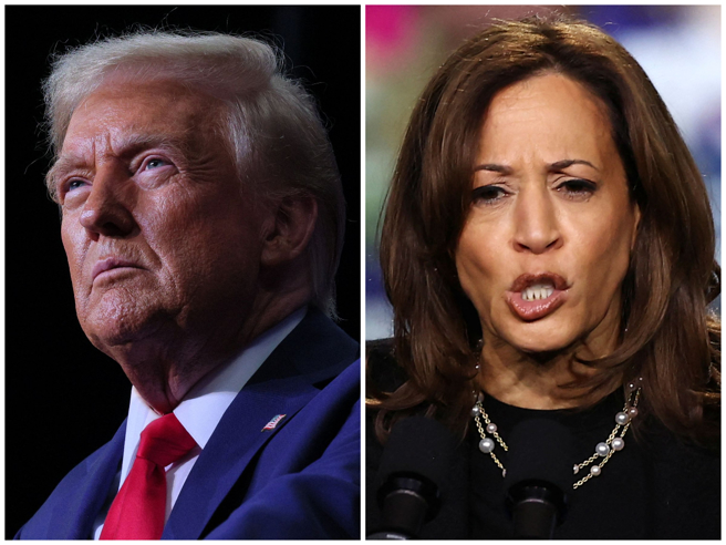 共和黨籍美國總統候選人川普（Donald Trump，左），民主黨籍候選人賀錦麗（Kamala Harris，右）。（合成圖，路透社）
