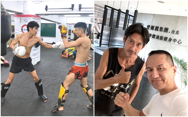醫美教父常如山(右圖右)喜歡練拳，因此伸出援手聘請唐治平(左圖左)當泰拳教練。（圖／愛爾麗集團提供、中時資料照）