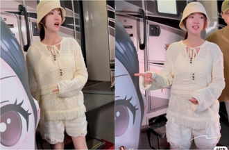 野生吳謹言寬鬆衣藏不住隆起腹部 網驚：肚子這麼大了！