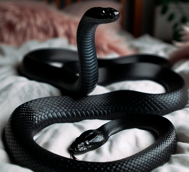 一名泰國女子日前分享，一年前家族旅遊時，在民宿枕頭下發現兩條黑蛇以及蛇窩的恐怖經歷。（示意圖／AI生成圖）