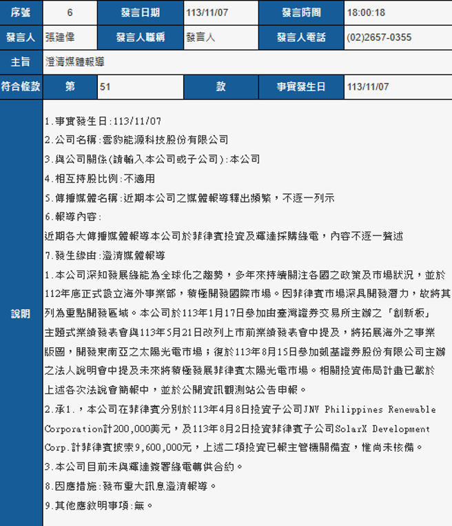 针对外界质疑，云豹7日发出重讯回应。（翻摄自公开交易观测所）