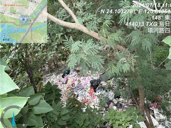 台中乌日区大量垃圾恶意倾倒。（荒野保护协会、富邦人寿提供）