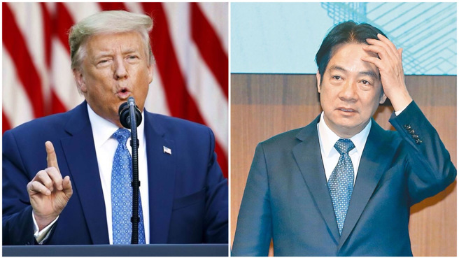 美国前总统川普（左）将重返白宫，川普第一任当后曾和前总统蔡英文通电话，有媒体报导，赖清德总统（右）试图与川普进行对话，但总统府、外交部长林佳龙皆否认。（合成图／美联社、中时资料照）