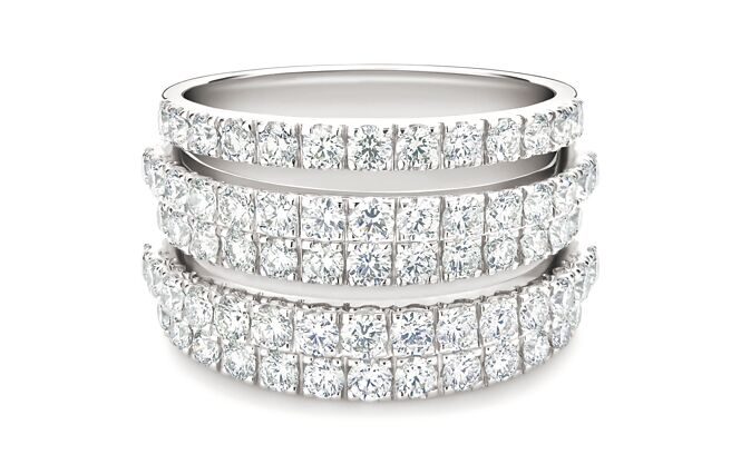 De Beers Classic系列白K金五行钻石戒指，47万2000元。（De Beers提供）