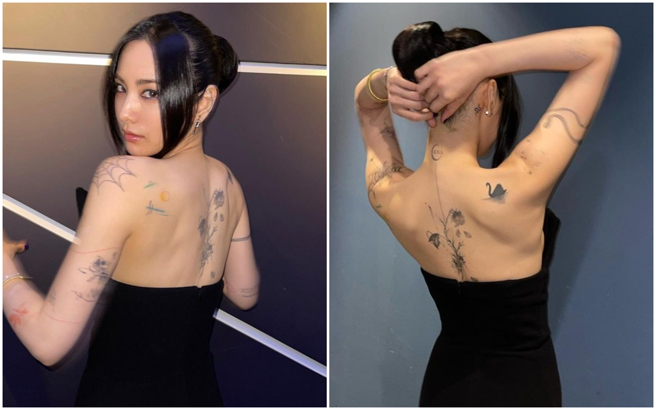 南韩女星Nana曾自述刺青可以缓解她的心理压力，于是全身都是刺青。（图／摄自IG@jin_a_nana）