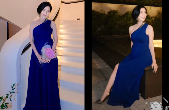 关秀媚穿回10年前礼服依旧美艷动人。（图／抖音 关秀媚）