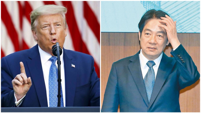 美国前总统川普（左）将重返白宫，川普第一任当后曾和前总统蔡英文通电话，有媒体报导，赖清德总统（右）试图与川普进行对话，但总统府、外交部长林佳龙皆否认。（合成图／美联社、中时资料照）