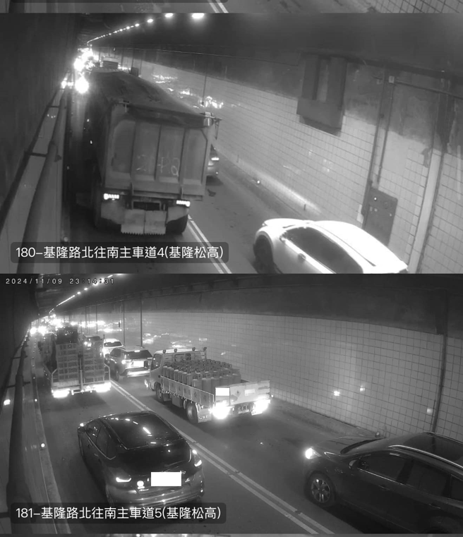 昨天半夜北市基隆路地下道大塞车，民眾困在车阵中1小时。（翻摄自 陈宥丞脸书）