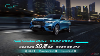 Ford Mustang Mach-E 最高優惠 50 萬！限量 20 台閃電價 199.9 萬起！