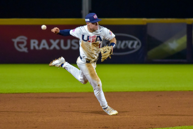 来自小熊队3A的萧（Matt Shaw）在12强预赛第2战，个人4安、7打点帮助美国队击败荷兰队。（WBSC提供）